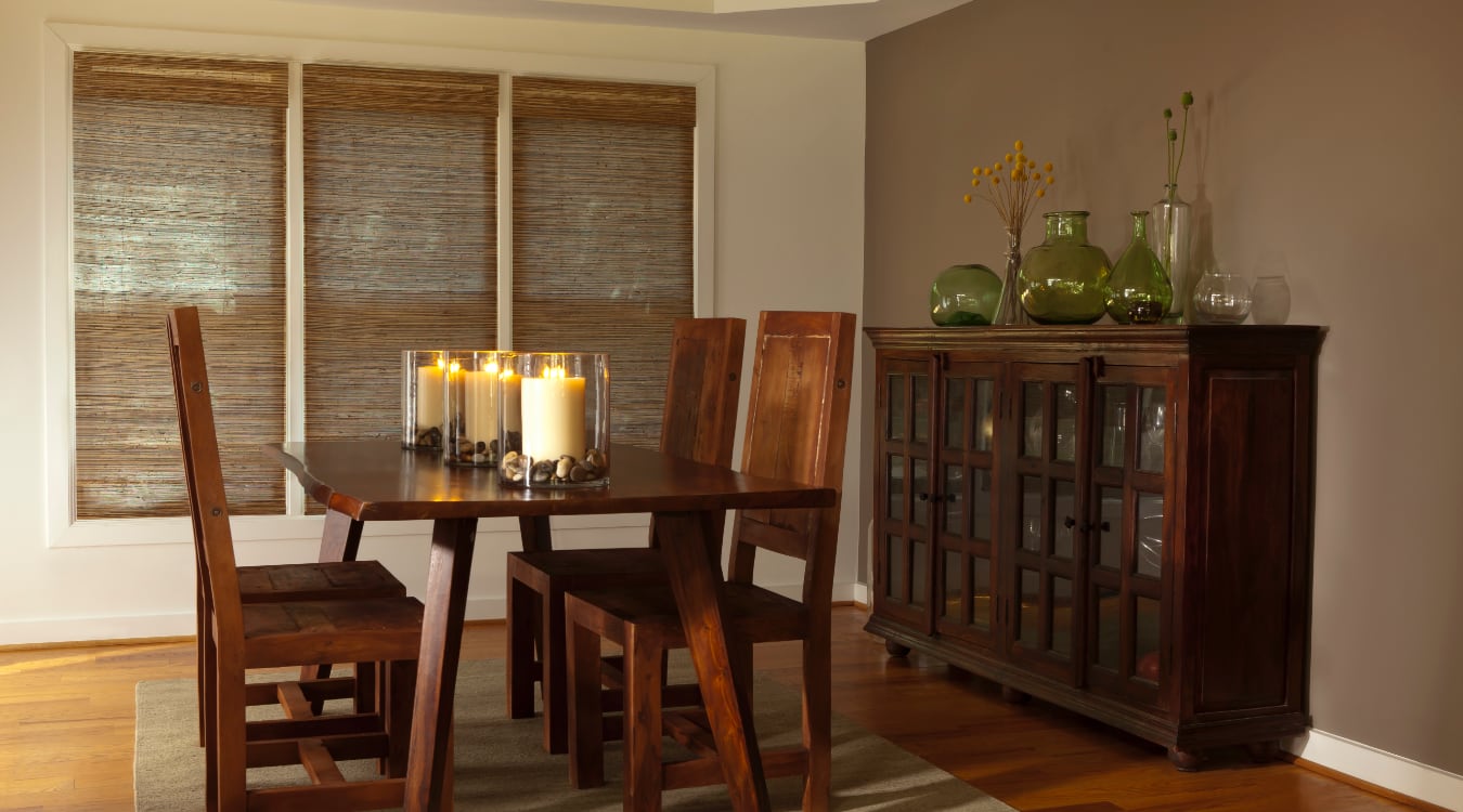 Woven shutters in a Miami dining room.
